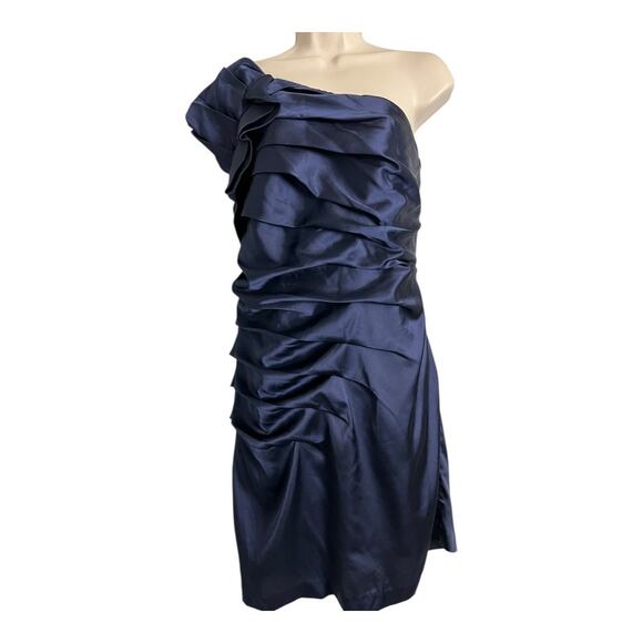 NWT Express Satin One Shoulder Sheath Dress Navy Women's 10 Cocktail Party - Picture 1 of 6